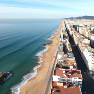 Una fotografía de Mataró en Catalunya. Mar Mediterraneo. Como si fuese tomada desde un dron, desde el cielo. --photo