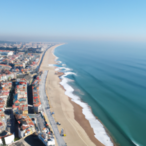 Una fotografía de Vilassar de Mar en Catalunya. Mar Mediterraneo. Como si fuese tomada desde un dron, desde el cielo. --photo