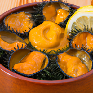 sea ​​urchin food: se sol preparar a la brasa o guisat amb tomàquet i altres ingredients.