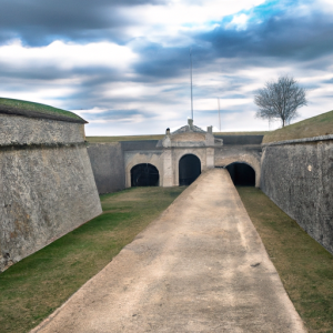 el Castell de Sant Ferran en Figueres es una fortaleza impresionante con sus murallas de piedra, torreones y un diseño militar simétrico que lo hace destacar en el paisaje.